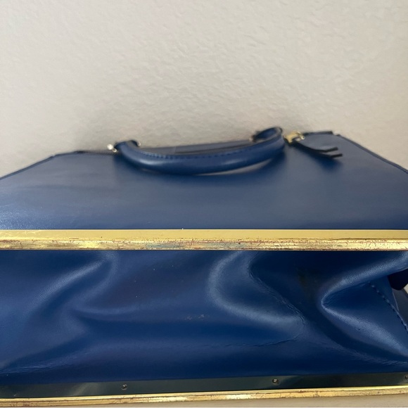 Segolene en Cuir Paris Blue Leather Satchel Tote Bag Purse Handbag - Picture 7 of 10